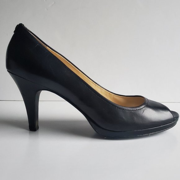 Women's size 11 Classic Black Heels Open Toe Casual Office Siren Career Wear - Picture 2 of 12